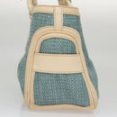 CELINE Hand Bag Straw Leather Blue Cream Gold Auth 103294-3