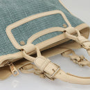 CELINE Hand Bag Straw Leather Blue Cream Gold Auth 103294-6