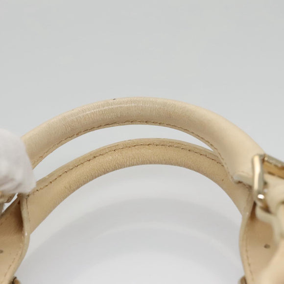 CELINE Hand Bag Straw Leather Blue Cream Gold Auth 103294
