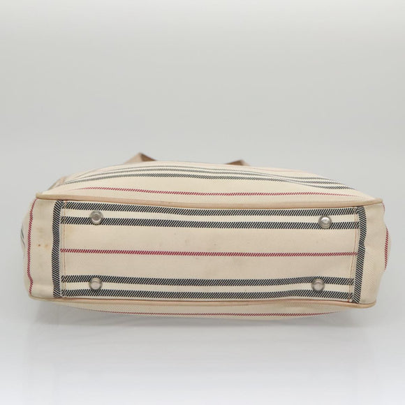 BURBERRY Shoulder Bag Canvas Leather Beige Cream Silver Auth 103299