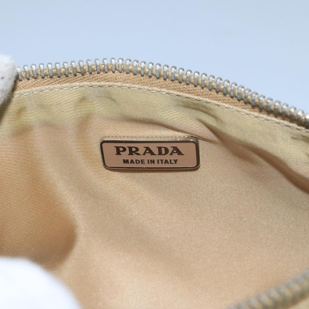 PRADA Pouch Nylon Beige Silver Auth 103304