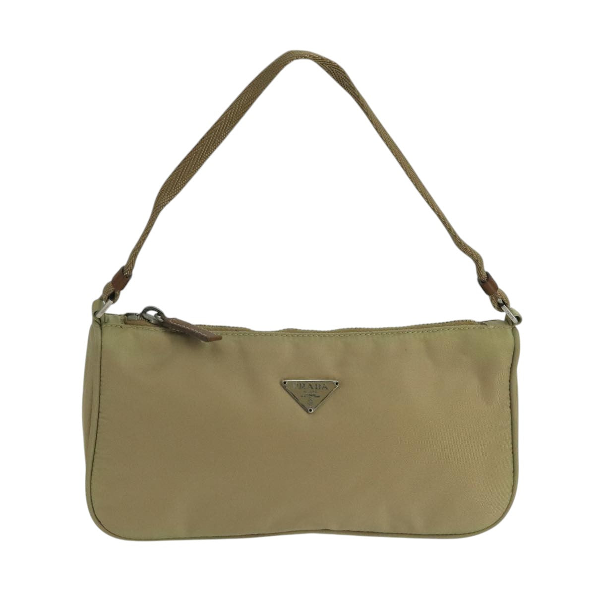 PRADA Pouch Nylon Beige Silver Auth 103304