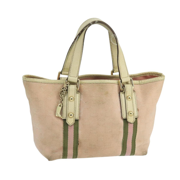 GUCCI GG Canvas Hand Bag Pink Cream Gold 139261 Auth 103310