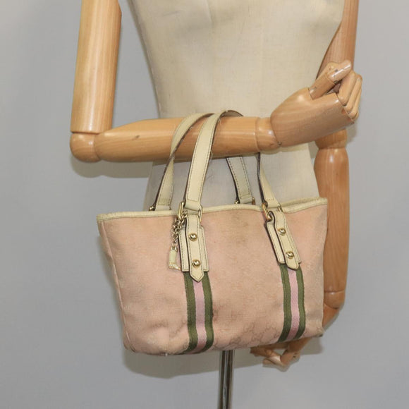 GUCCI GG Canvas Hand Bag Pink Cream Gold 139261 Auth 103310