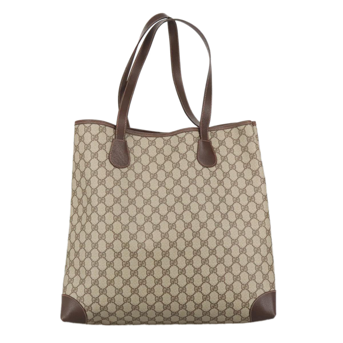 GUCCI GG Supreme Web Sherry Line Tote Bag PVC Leather Beige Gold Auth 103312