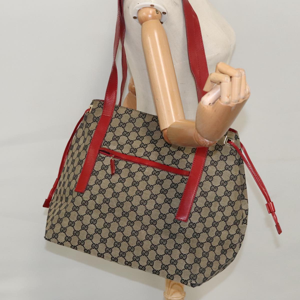 GUCCI GG Canvas Shoulder Bag Navy Red gold 019 0493 Auth 103321