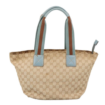 GUCCI GG Canvas Sherry Line Shoulder Bag Beige Blue Silver 131230 Auth 103323 - 0