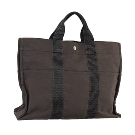 HERMES Her Line MM Hand Bag Canvas Gray Auth 103385