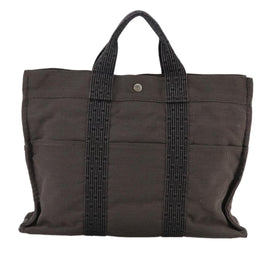 HERMES Her Line MM Hand Bag Canvas Gray Auth 103385 - 0