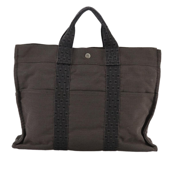 HERMES Her Line MM Hand Bag Canvas Gray Auth 103385