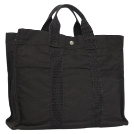 HERMES Her Line MM Hand Bag Canvas Gray Silver Auth 103414