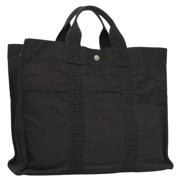 HERMES Her Line MM Hand Bag Canvas Gray Silver Auth 103414