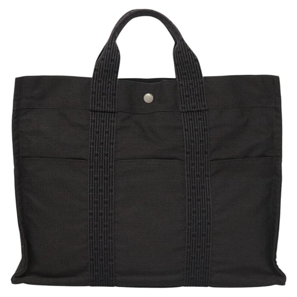 HERMES Her Line MM Hand Bag Canvas Gray Silver Auth 103414