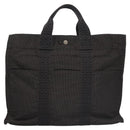 HERMES Her Line MM Hand Bag Canvas Gray Silver Auth 103414-2