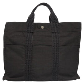 HERMES Her Line MM Hand Bag Canvas Gray Silver Auth 103414 - 0