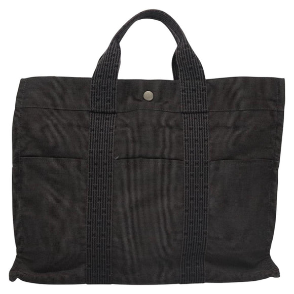 HERMES Her Line MM Hand Bag Canvas Gray Silver Auth 103414