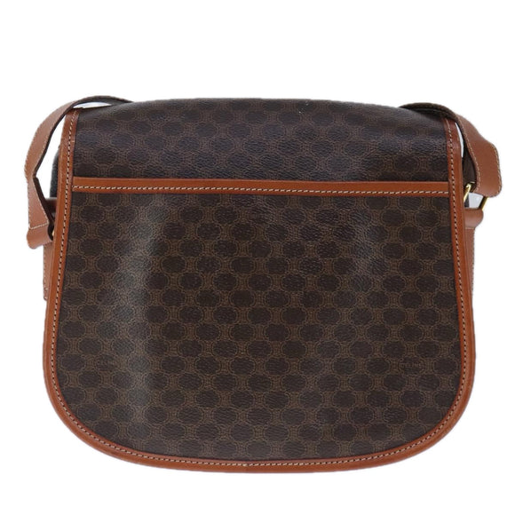 CELINE Macadam Canvas Shoulder Bag PVC Leather Brown Auth 103438