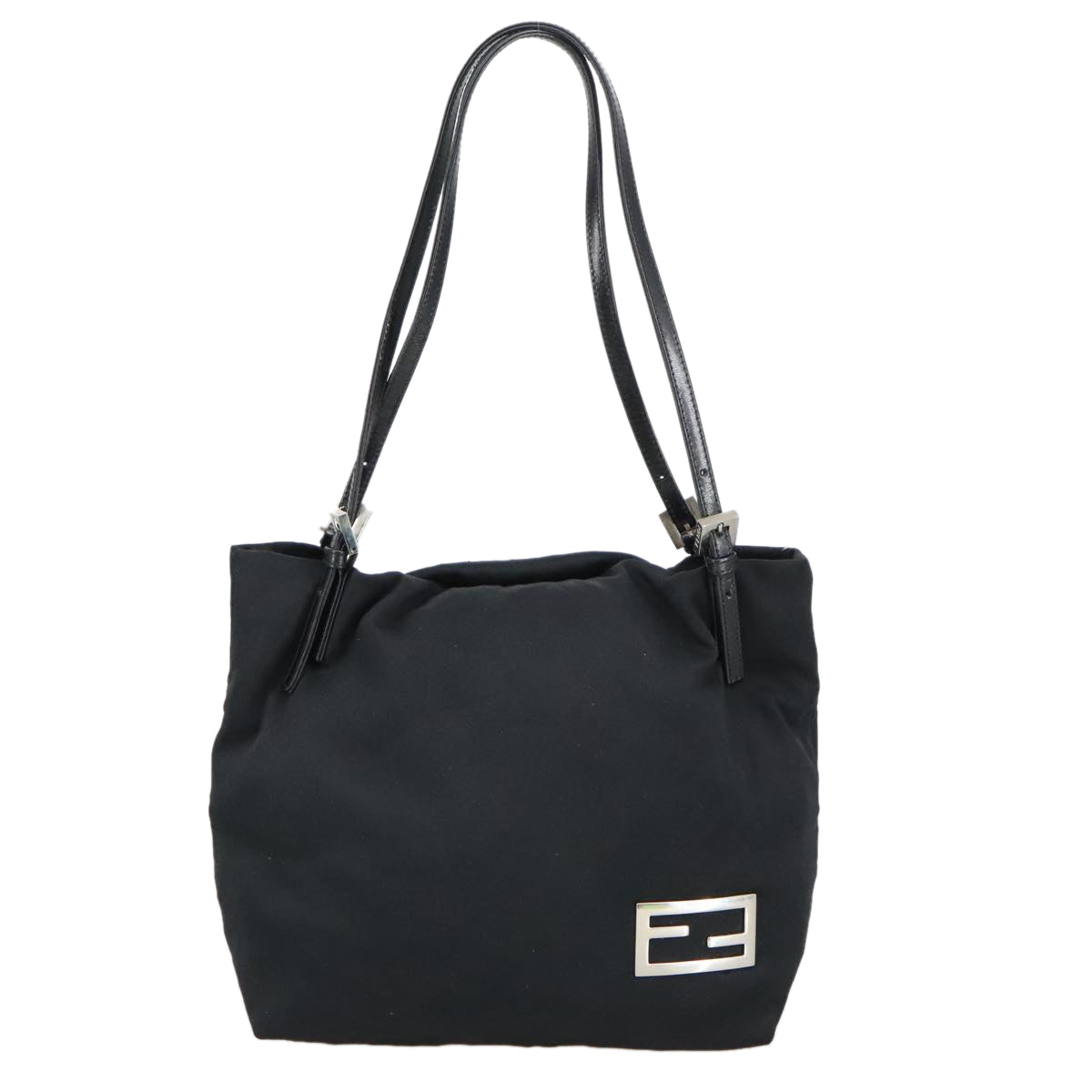 FENDI Shoulder Bag Nylon Black Silver Auth 103439