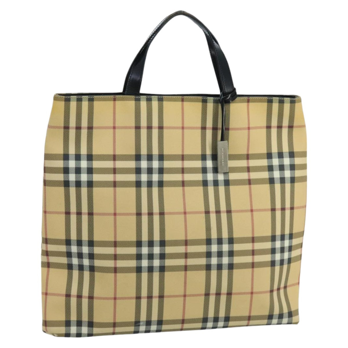 BURBERRY Nova Check Tote Bag PVC Leather Beige Black Auth 103445