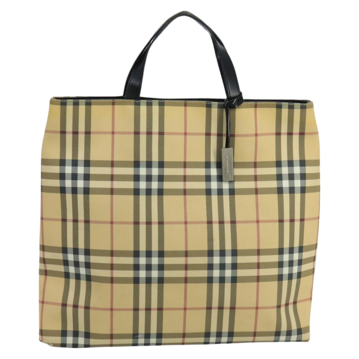 BURBERRY Nova Check Tote Bag PVC Leather Beige Black Auth 103445 - 0