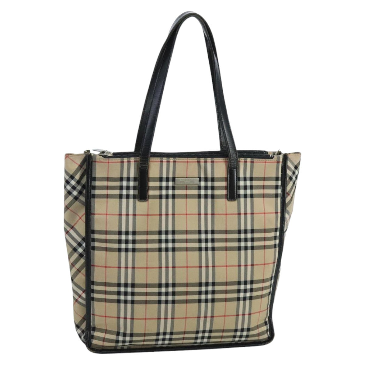 BURBERRY Nova Check Blue Label Tote Bag Nylon Beige Black Auth 103448