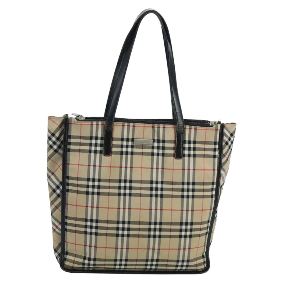 BURBERRY Nova Check Blue Label Tote Bag Nylon Beige Black Auth 103448 - 0