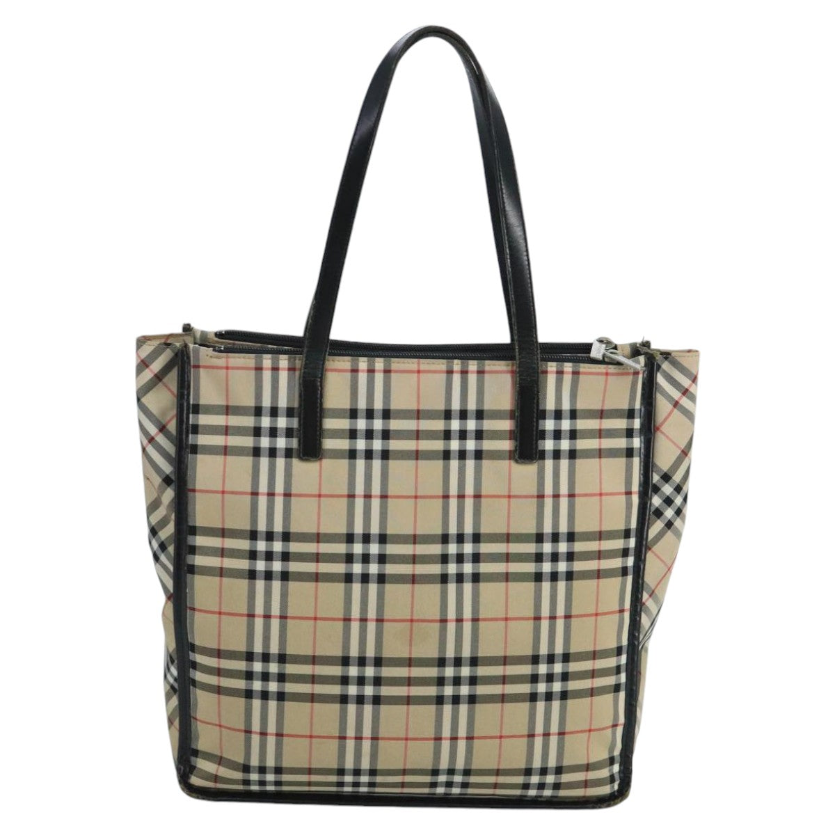 BURBERRY Nova Check Blue Label Tote Bag Nylon Beige Black Auth 103448