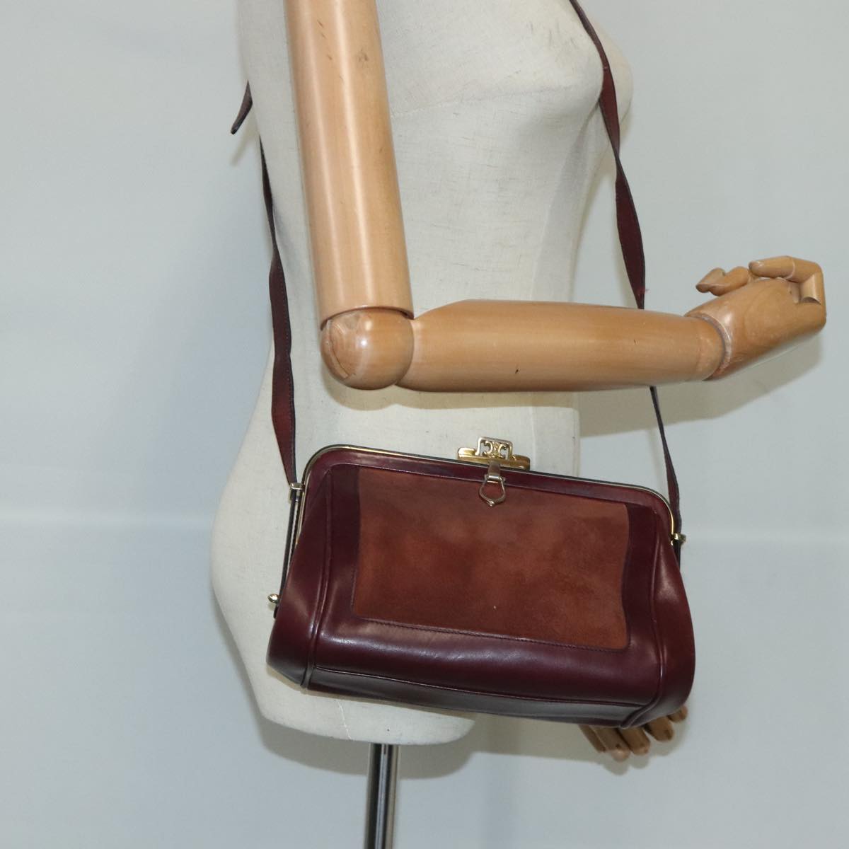 CELINE Shoulder Bag Suede Leather Brown Auth 103465