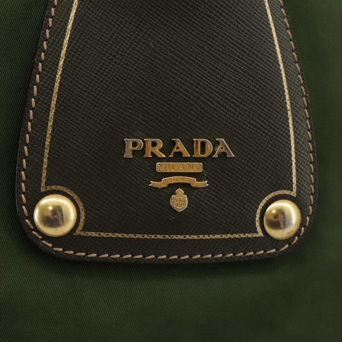 PRADA Hand Bag Nylon Khaki Gold Auth 103467