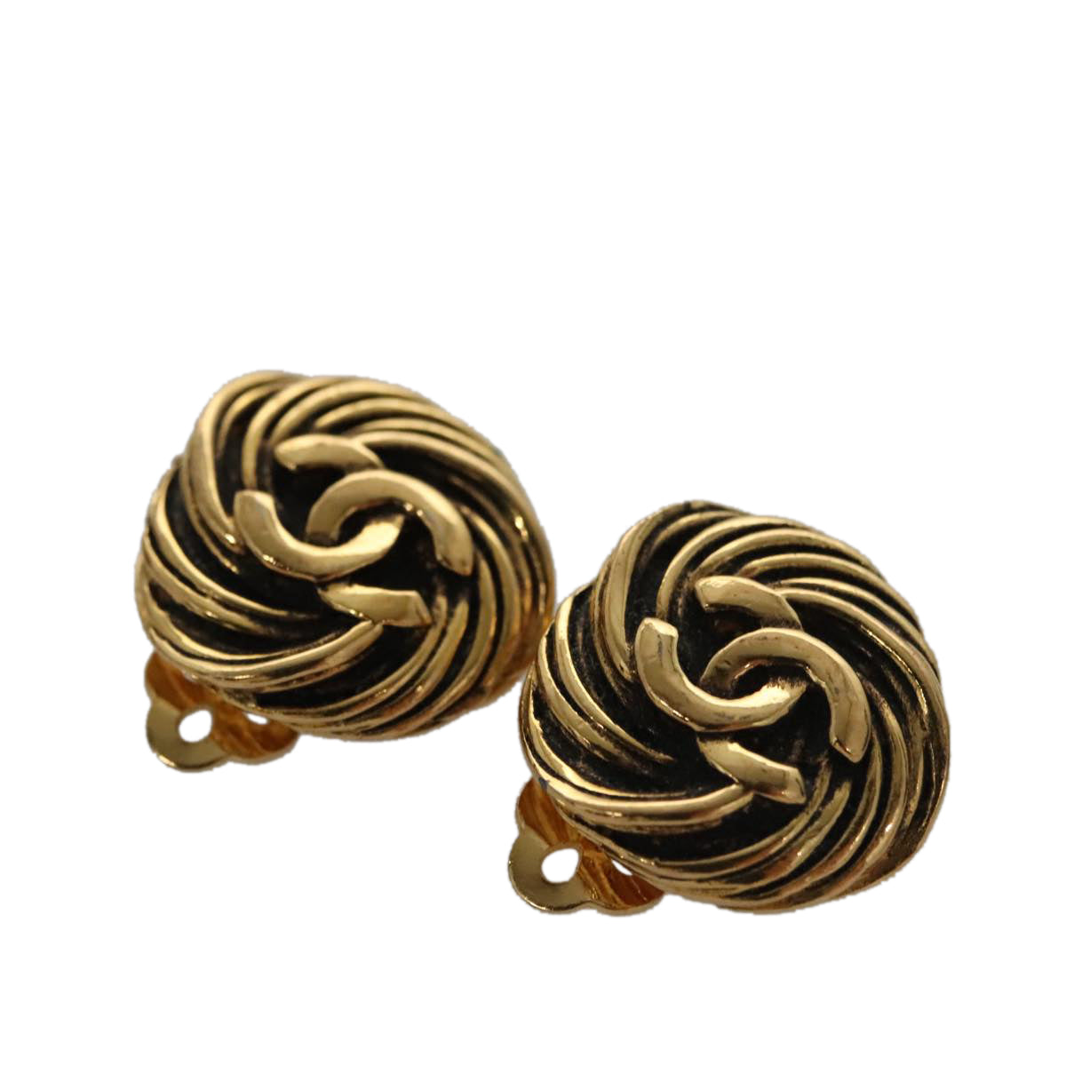 CHANEL Earring metal Gold CC Auth 103473