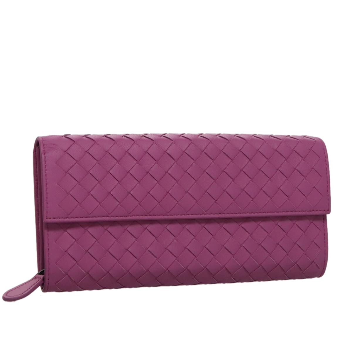 BOTTEGA VENETA INTRECCIATO Long Wallet Leather Purple Auth 103477