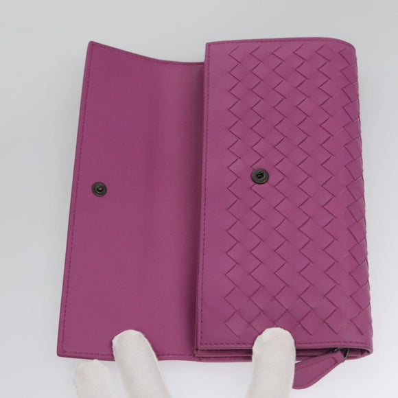 BOTTEGA VENETA INTRECCIATO Long Wallet Leather Purple Auth 103477M