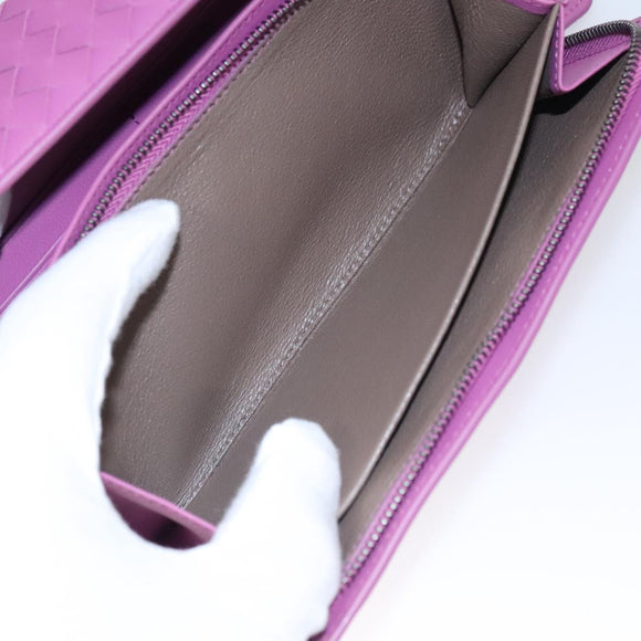 BOTTEGA VENETA INTRECCIATO Long Wallet Leather Purple Auth 103477M