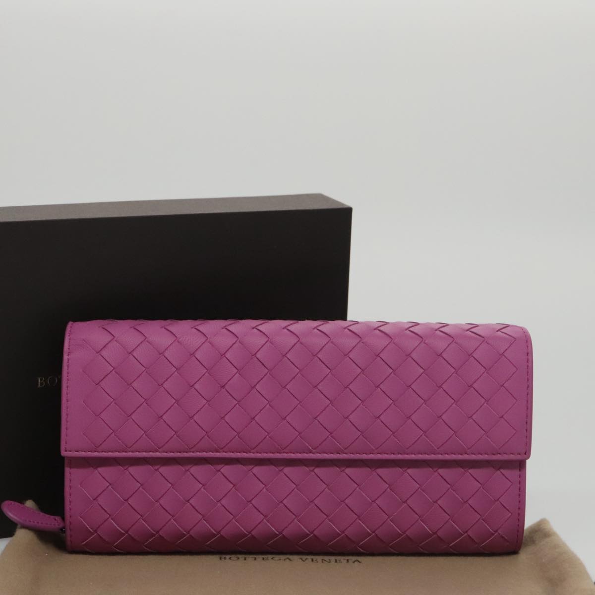 BOTTEGA VENETA INTRECCIATO Long Wallet Leather Purple Auth 103477