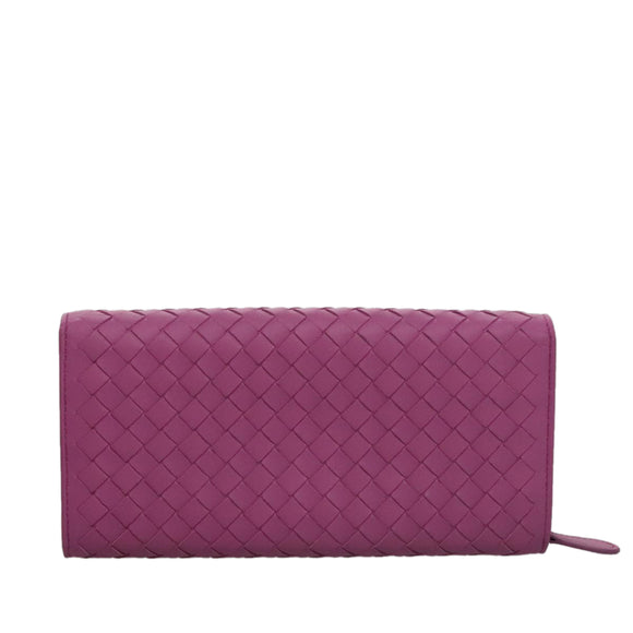 BOTTEGA VENETA INTRECCIATO Long Wallet Leather Purple Auth 103477M