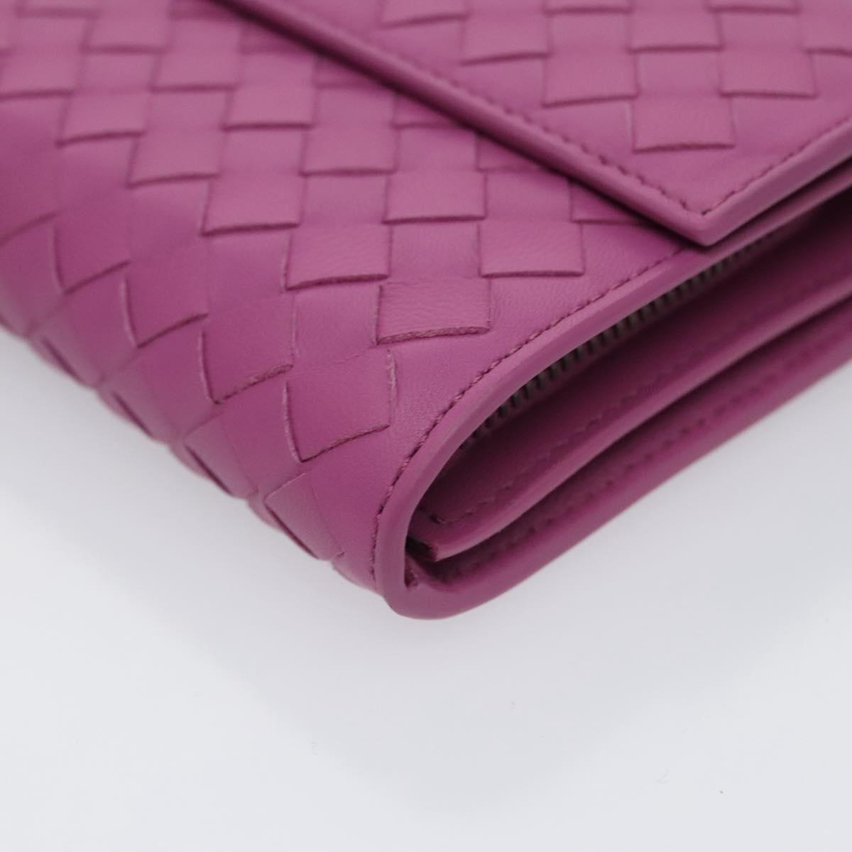 BOTTEGA VENETA INTRECCIATO Long Wallet Leather Purple Auth 103477