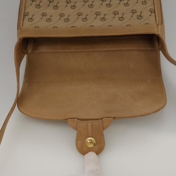 GUCCI Shoulder Bag Canvas Beige Gold Auth 103497