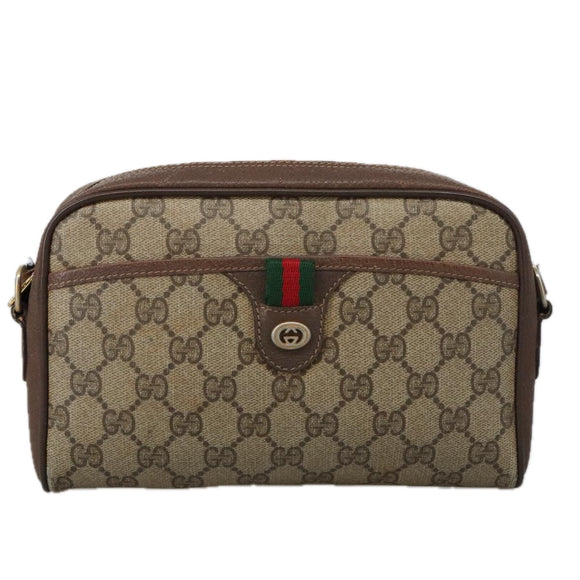 GUCCI GG Supreme Web Sherry Line Shoulder Bag PVC Beige 156 02 089 Auth 103520