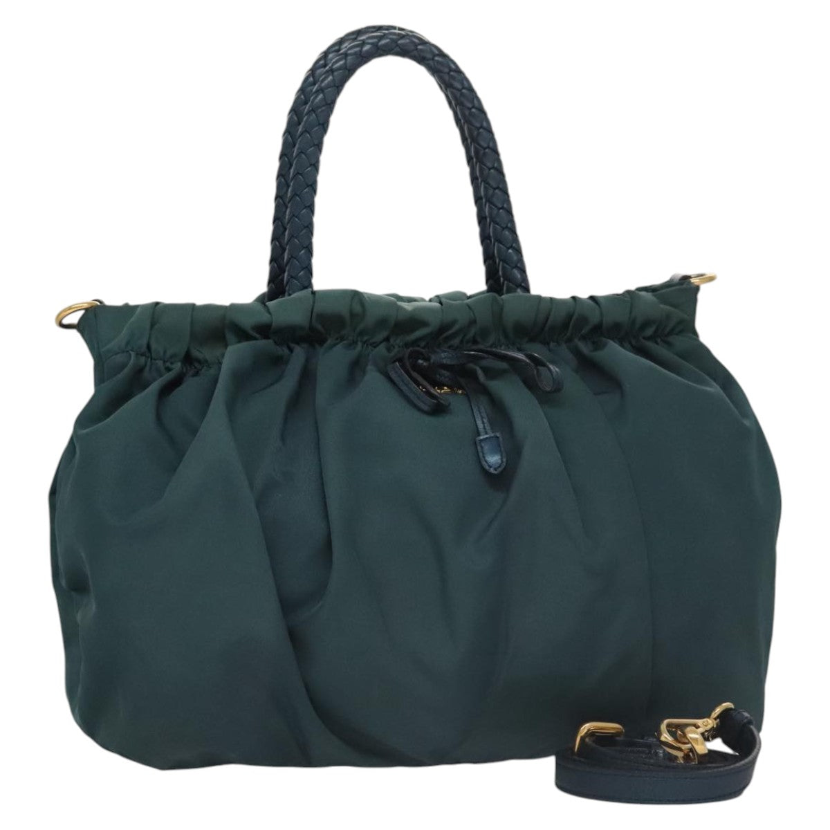 PRADA Hand Bag Nylon 2way Green Gold Auth 103522