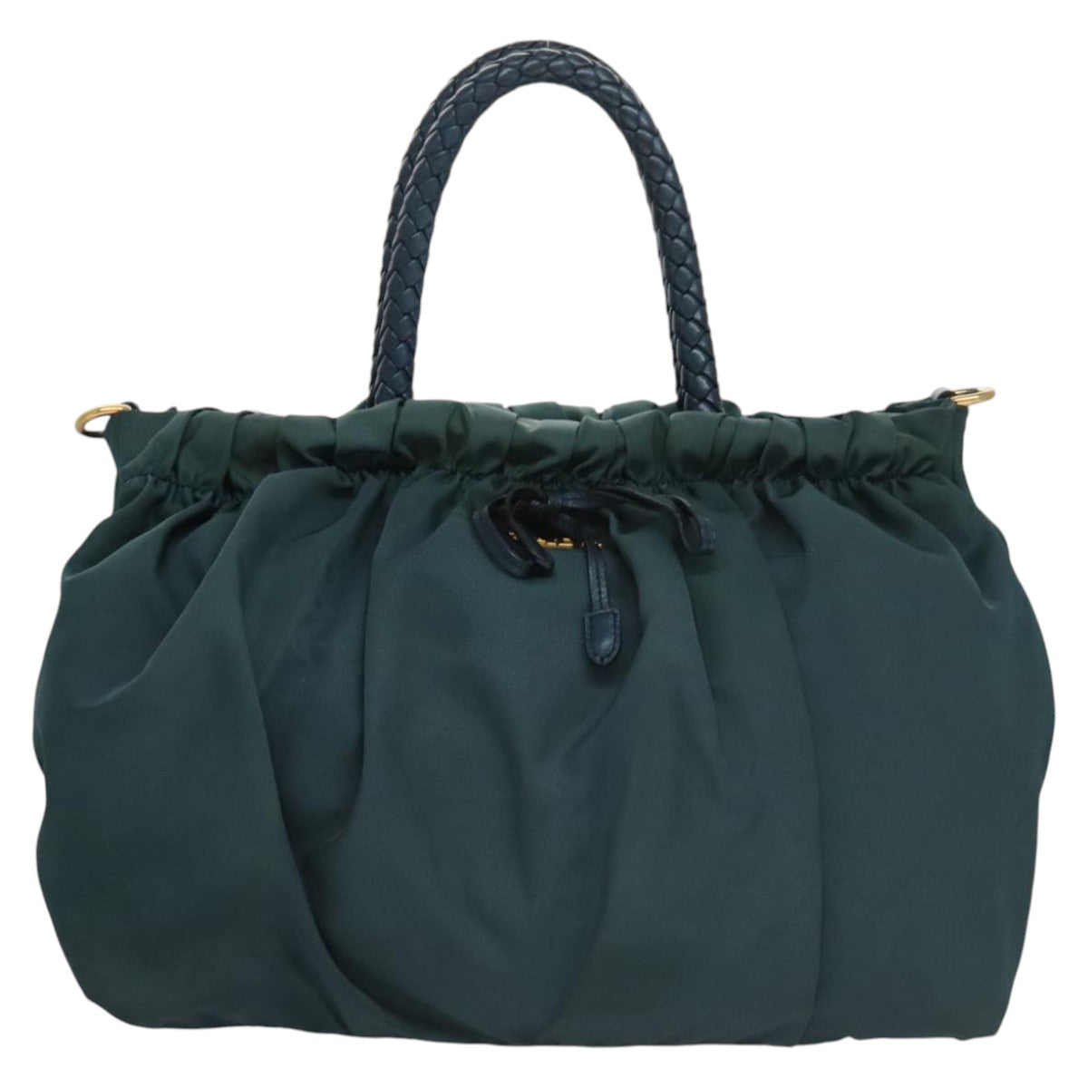 PRADA Hand Bag Nylon 2way Green Gold Auth 103522