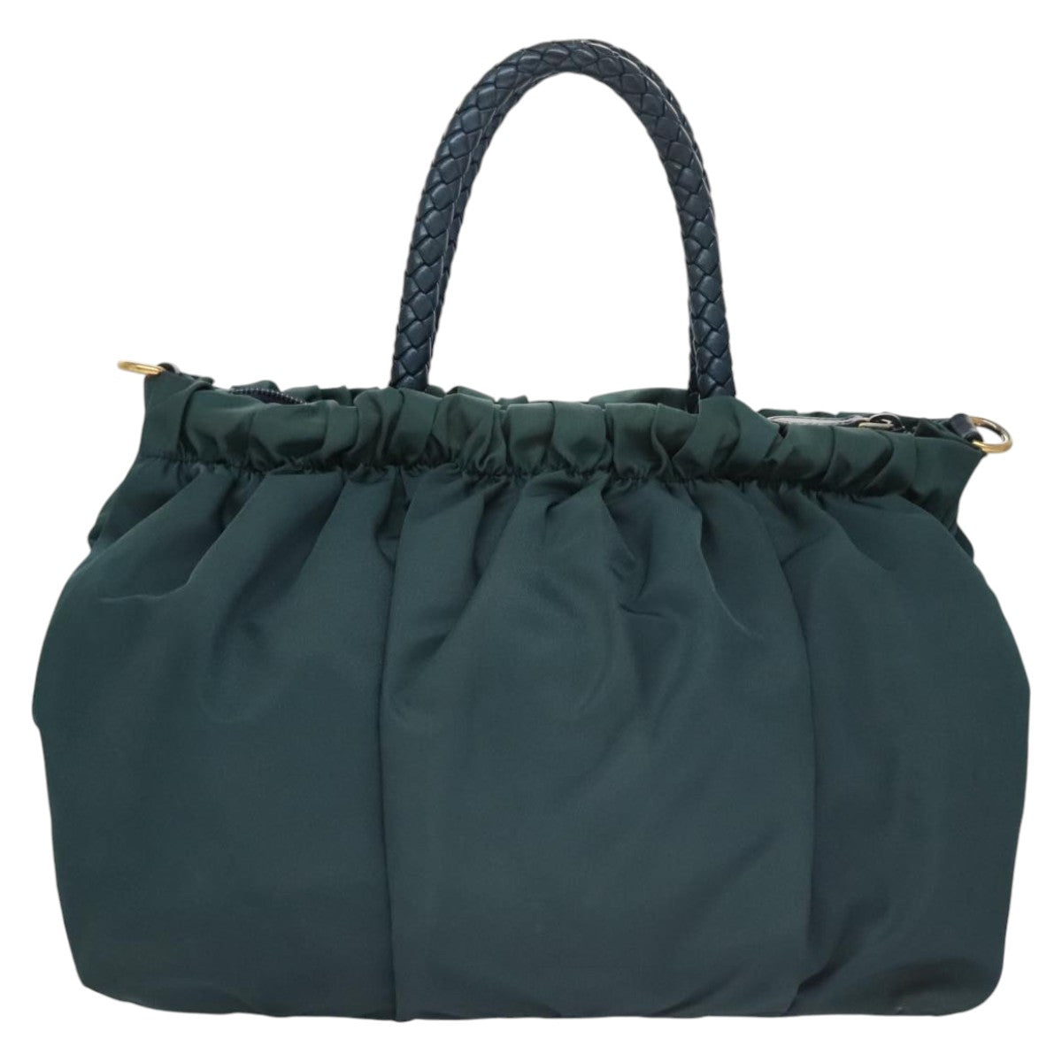 PRADA Hand Bag Nylon 2way Green Gold Auth 103522