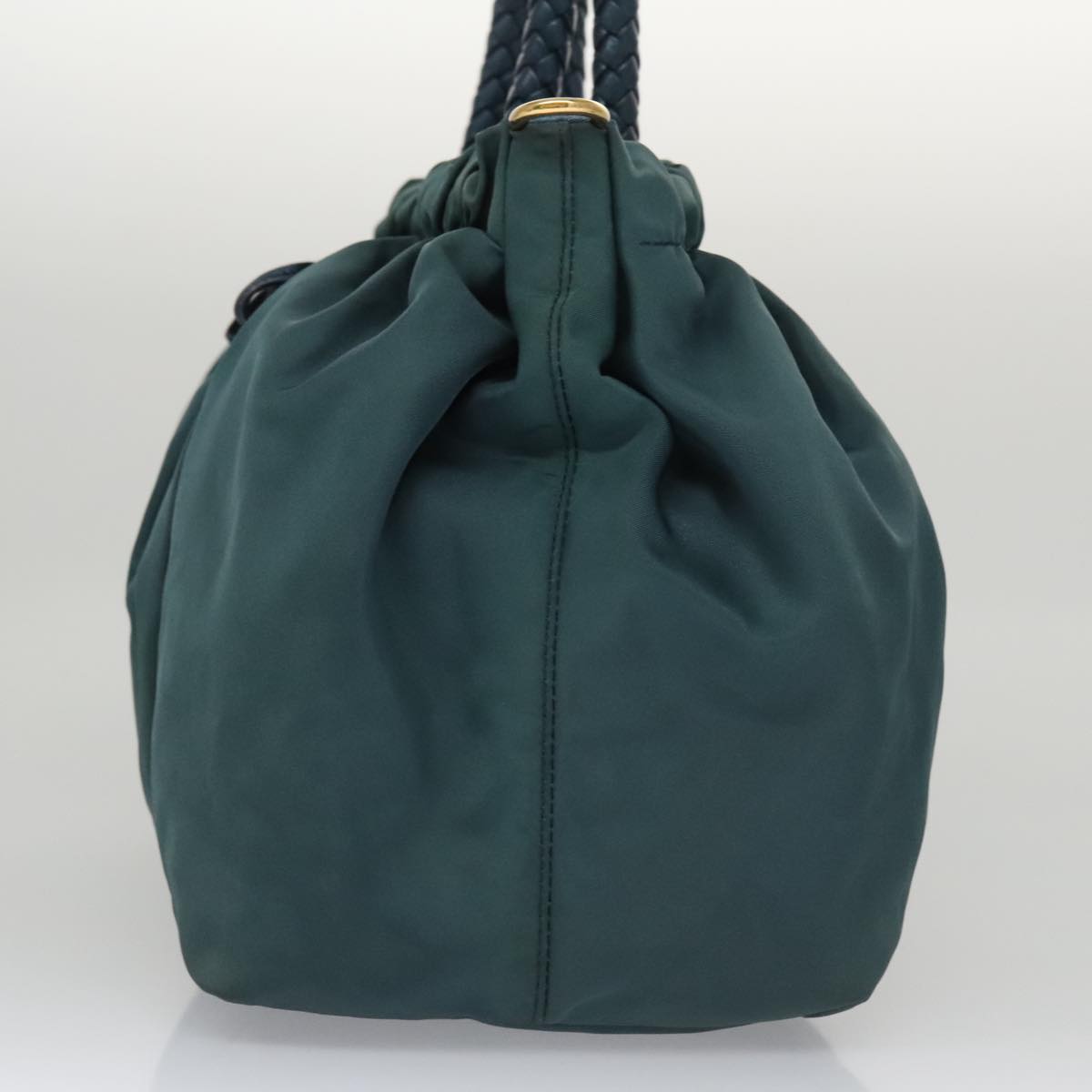 PRADA Hand Bag Nylon 2way Green Gold Auth 103522