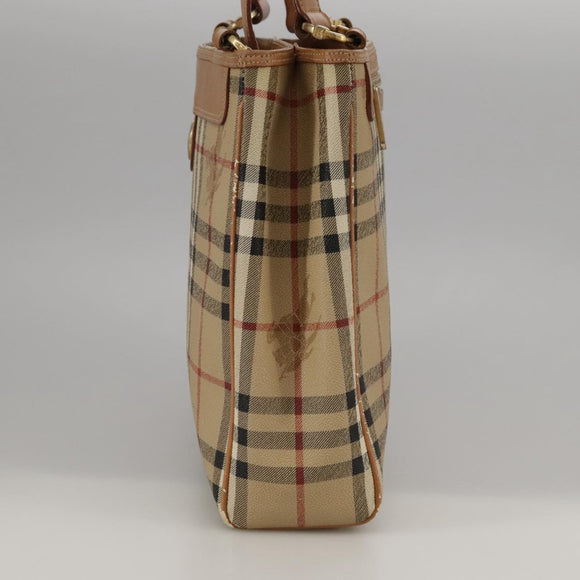 Burberrys Nova Check Shoulder Bag PVC Beige Gold Auth 103531