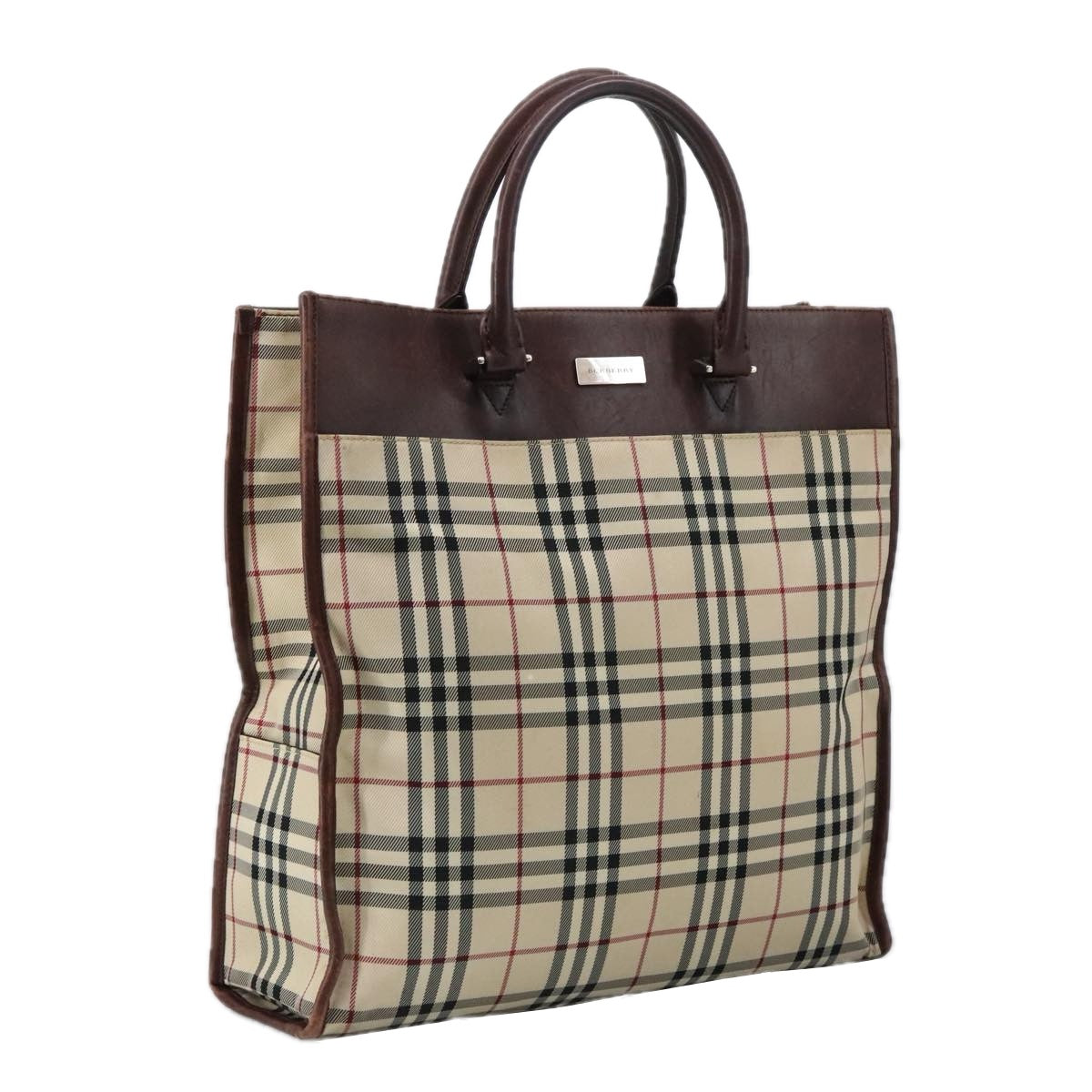 BURBERRY Nova Check Hand Bag Canvas Beige Auth 103534