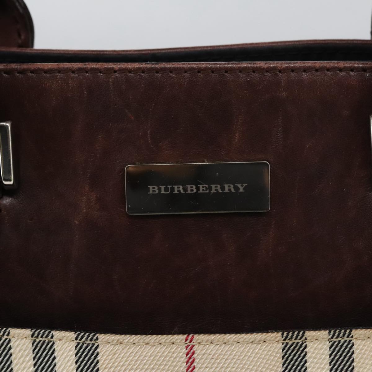 BURBERRY Nova Check Hand Bag Canvas Beige Auth 103534