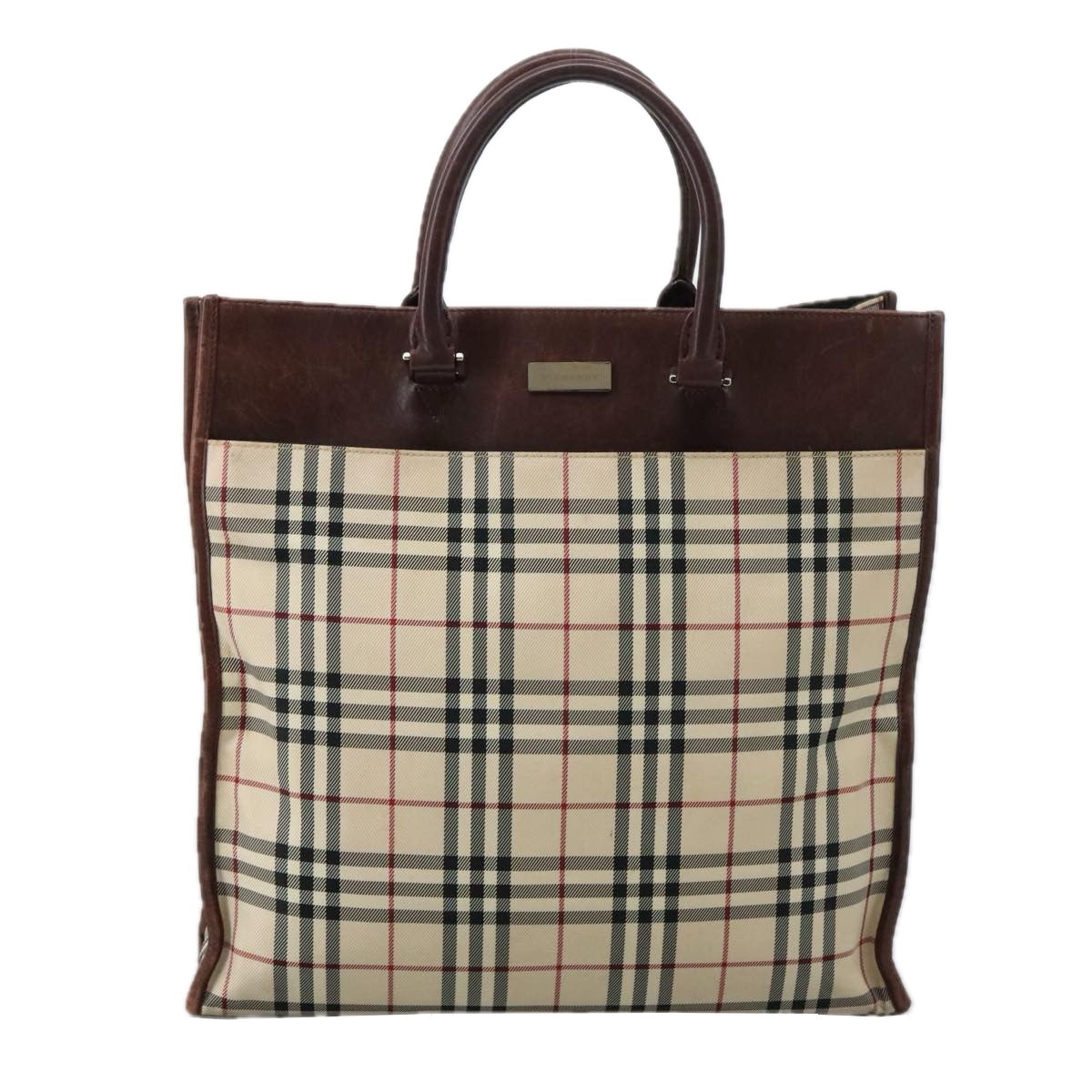 BURBERRY Nova Check Hand Bag Canvas Beige Auth 103534 - 0