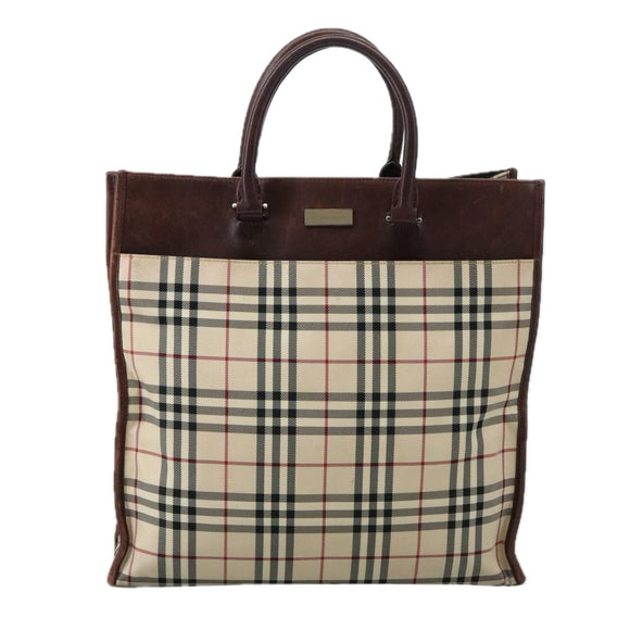 BURBERRY Nova Check Hand Bag Canvas Beige Auth 103534