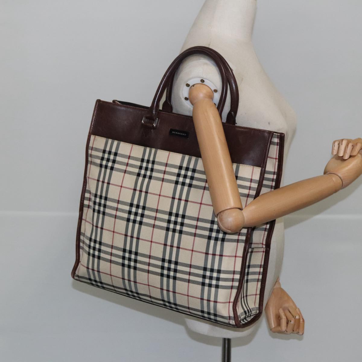 BURBERRY Nova Check Hand Bag Canvas Beige Auth 103534