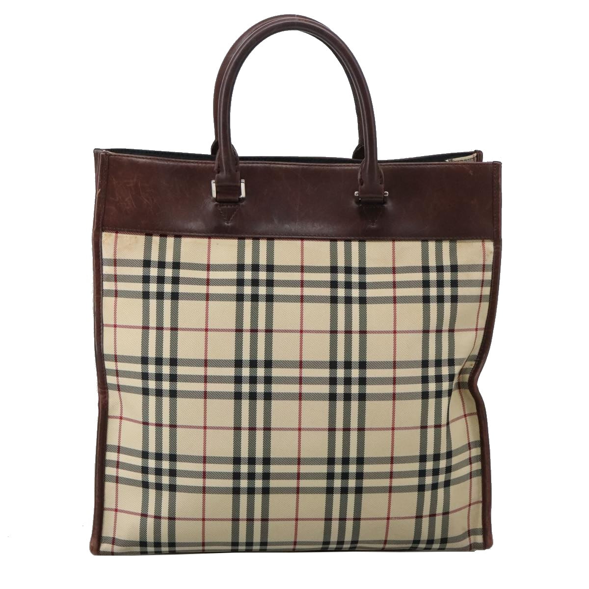 BURBERRY Nova Check Hand Bag Canvas Beige Auth 103534