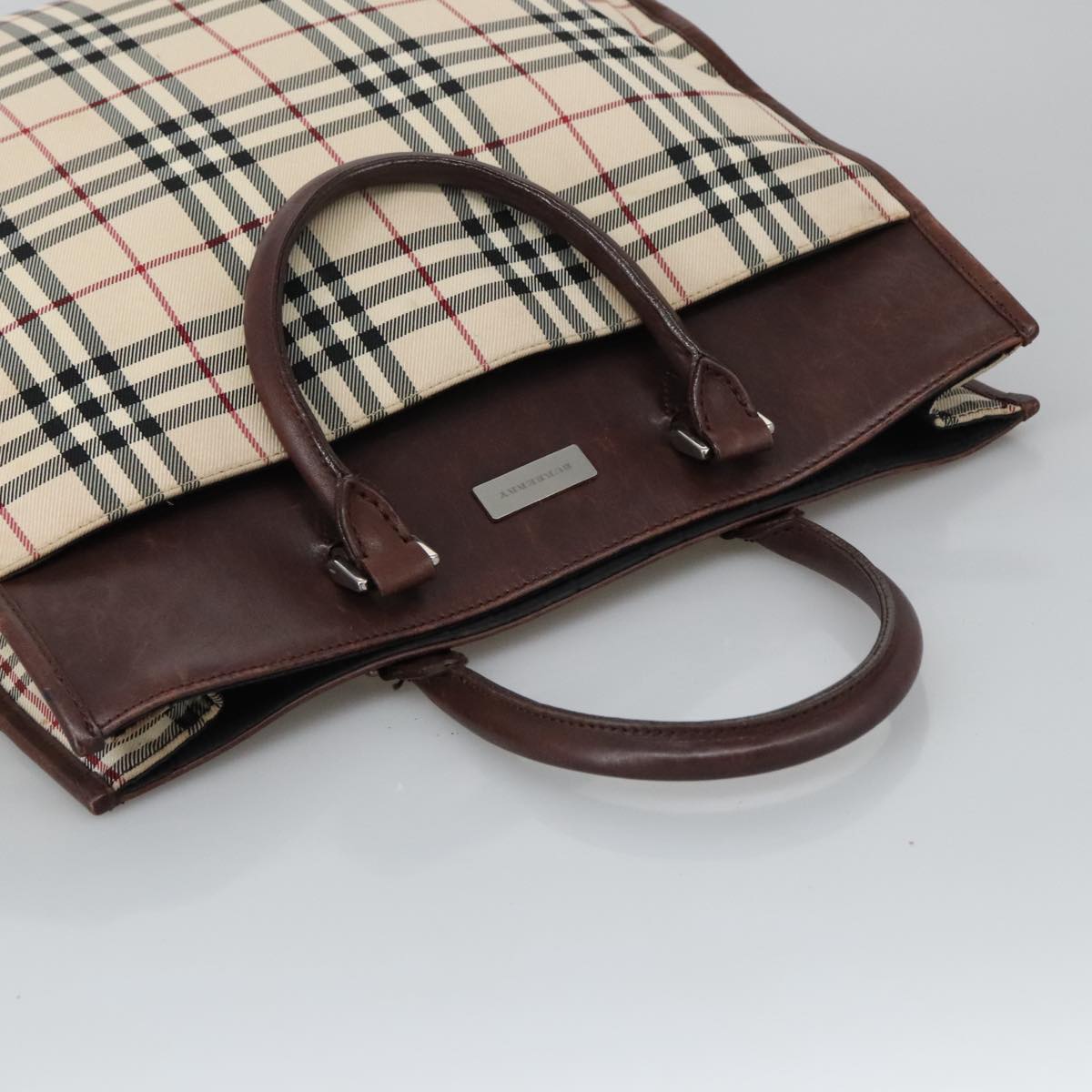 BURBERRY Nova Check Hand Bag Canvas Beige Auth 103534